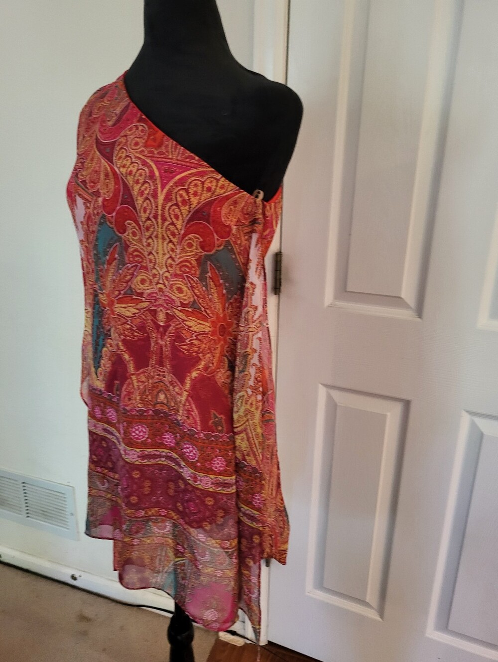 Rubber Ducky Productions, Inc. One-Shoulder Paisley Dress in Red and Gold - Picture 3 of 5
